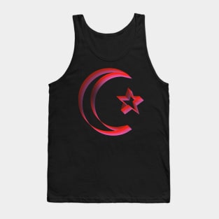 3D Red Star and Crescent Moon Design Tank Top